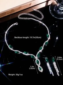 Conjunto de joyería de mujer, collar y aretes con cristales multicolor (disponible en varios colores) - Verde - Ver 5