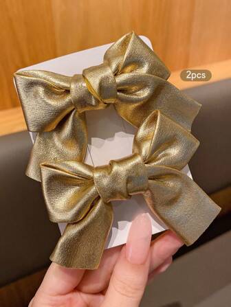2 piezas Pasadores de pelo con moño dorado, accesorios para el cabello de estilo dulce y de moda, apropiados para uso diario