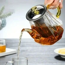 1pc Durable Glass Teapot With Stainless Steel Infuser - Heat Resistant, Suitable For Flowering Tea And Loose Leaf Tea, Ideal Gift For Holiday And Everyday Tea Brewing Back To School - Transparent - View 3
