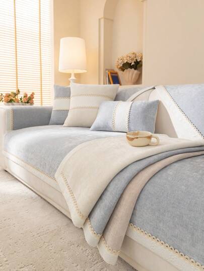 1 件奢华简约沙发垫套，时尚荷叶边沙发座垫，四季使用，防滑防尘防刮，保护沙发和装饰，适用于客厅、卧室、书房、办公室