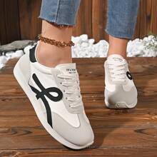 Damen Farbblock Lässig Sport Sneakers, Schnürsenkel Dicker Sohle Weich Boden Laufschuhe, Niedrig Geschnittene Atmungsaktive Fitness Schuhe