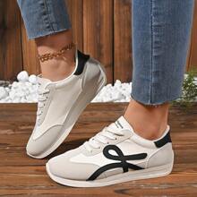 Damen Farbblock Lässig Sport Sneakers, Schnürsenkel Dicker Sohle Weich Boden Laufschuhe, Niedrig Geschnittene Atmungsaktive Fitness Schuhe