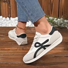Damen Farbblock Lässig Sport Sneakers, Schnürsenkel Dicker Sohle Weich Boden Laufschuhe, Niedrig Geschnittene Atmungsaktive Fitness Schuhe