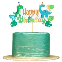 Toppers Fofos para Cupcakes de Revelação de Gênero de Dinossauro Azul e Rosa, Decorações para Festa de Aniversário Feliz Tema Jurássico para Bebê