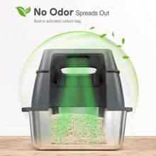 1 Bộ hộp đựng cát vệ sinh cho mèo có xẻng xúc cát, thảm chống trượt, kiểm soát mùi, hộp đựng cát bằng thép không gỉ có thể tháo rời và dễ vệ sinh - Màu xám đen - Xem 4