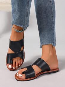 Korean Style Casual Flat Slide Sandals For Women, Open Toe Summer Slippers, Spring & Summer - Black - View 3