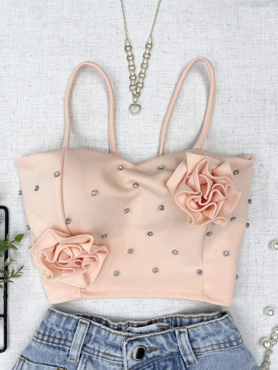 ELLIE Cropped Top With 2 Flower Cups - Bụi hồng - Xem 1