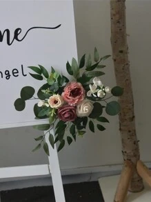 2pcs New Simulation Flower Wedding Birthday Party Directional Signs, Floral Decoration Arch Backdrop, Wedding Decor Props