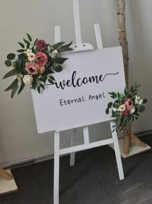 2pcs New Simulation Flower Wedding Birthday Party Directional Signs, Floral Decoration Arch Backdrop, Wedding Decor Props