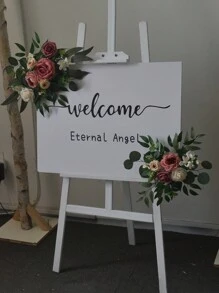 2pcs New Simulation Flower Wedding Birthday Party Directional Signs, Floral Decoration Arch Backdrop, Wedding Decor Props