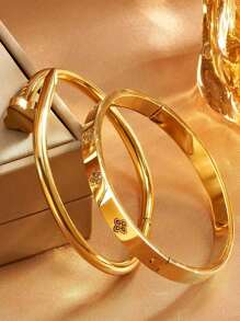 2 件/套波西米亚风格不锈钢金色幸运四叶草、心形和星形手镯套装，18K 镀水钻 - 非常适合购物、化装派对和浪漫约会、礼物