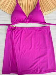 BIKINI AND BEACH COVER-UP KIT HIGH WAIST SKIRT, LIPO EFFECT, SUPPORT, CURTAIN TOP, TIE-UP WITH GUARDIAN PADS.MAR - 紅木色 - 查看 2