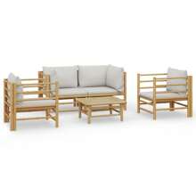 Light Gray Cushioned 5 Piece Patio Lounge Set With Natural Bamboo Frame Outdoor Furniture