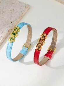 Herseygold 1 件皮革和镀金铜女士手链，阿拉伯时尚珠宝，皮革手链可作为婚礼礼物