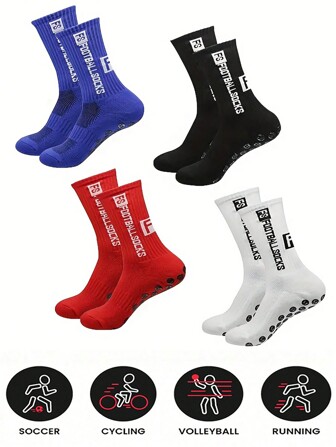 4 双 FS 字母男士中筒袜，透气舒适防滑休闲袜，简约时尚运动袜，适合所有季节运动穿着