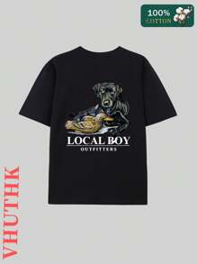(220 Pure Cotton T-Shirt)    Men's Summer Round Neck Short Sleeved Casual Pure Cotton Print  LOCAL BOY OUTFITTERS - 黑色 - 查看 2