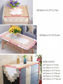 1pc Floral Embroidered Tassel Decor Table Runner - Beige - View 2