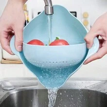 1pc Kitchen & Dining Dual Layer Rotating Fruit & Vegetable Strainer Basket, Multi-Purpose Convenient Produce Wash Basin, Pasta & Rice Colander - Multicolor - View 6