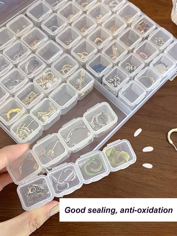 1pc/2pcs 28 Slots/56 Slots Nail Art Jewelry Organizer Box, Detachable Plastic Transparent PP Storage Box For Small Parts & Accessories