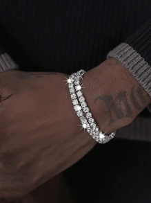 Set de 2 pulseras de estilo hip hop sencillo con cristales para hombres, regalos para Navidad, Año Nuevo, Día de San Valentín