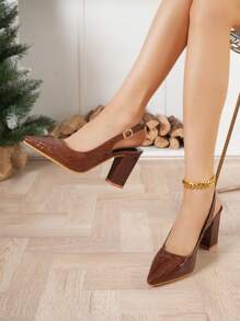 Brown Pointed Toe Slip-On High Heel Pumps With Side Buckle, Chic & Versatile For Formal Occasions, All Seasons - Brown - View 2