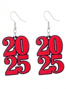 1pc New Digital Earrings Creative Fashion Boho Style 2025 Design New Year Earrings All-Match Christmas Essentials,Christmas - Multicolor - View 18