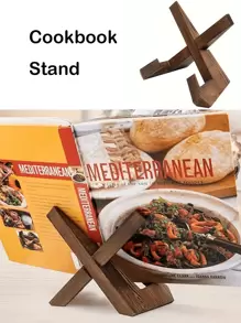 手工制作的食谱书架，乡村田园风格木制食谱书架，厨房台面食谱书架，多功能展示架，厨房台面装饰，IPAD 手机支架，书籍收纳 - 棕色 - 彩色 - 查看 3