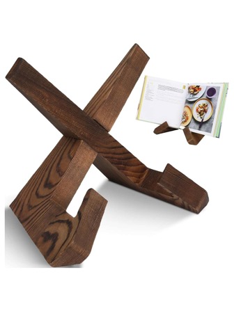 Handmade Cookbook Stand, Rustic Farmouse Wooden Recipe Book Holder, Cook Book Stand For Kitchen Counter, Multifunctional Display Stand, Kitchen Counter Decor, IPAD Phone Holder, Book Storage - Brown