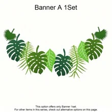 绿色气球深绿色气球套装，绿点派对桌布，树叶横幅夏威夷派对快乐夏日生日派对花环丛林主题装饰 - 綠葉派對套 - 查看 4