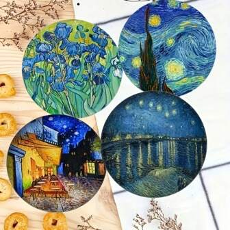 6pcs Van Gogh Style Coasters, Heat-Resistant Painted Coasters, Non-Slip Drink Mats, Art Gift