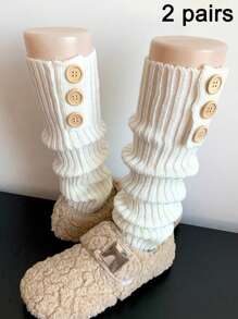 1/2双彩色针织腿套女士秋冬纽扣式腿套 - 羈扣腿套 - 查看 13