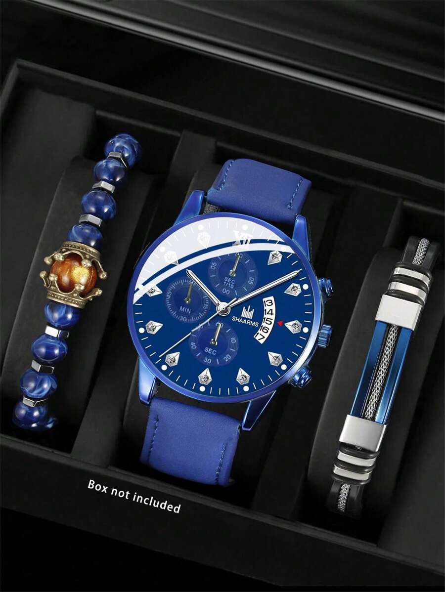 3入組男童活潑運動風格數字石英手錶及2條手環套裝