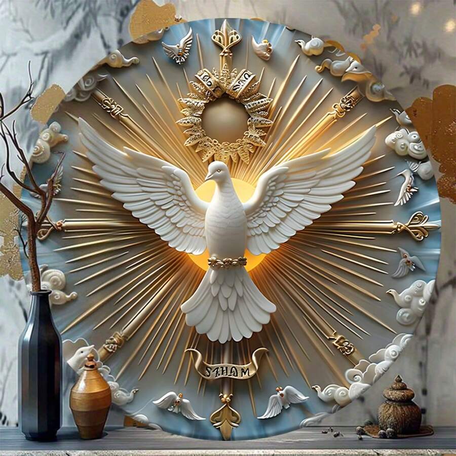 3D Emboss Christian Holy Spirit Wall Hanging Sign, Metal Plaque, Multipurpose Decor, 8x8 Inch Best Gifts - Multicolor - View 1