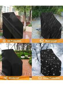 1pc Premium Waterproof Stacking Outdoor Chair Cover - Durable 210D Cloth Lounge Chair Protector With Weather Protection ,Fits Most Outdoor Stacked Chairs - Black - View 8