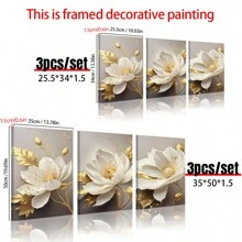 3 件/套墙壁艺术装饰，金色植物和花卉装饰画，客厅、厨房的理想礼物，无框帆布印刷品，现代房间海报，房间装饰用品，房间装饰美学，西方装饰 - 彩色 - 查看 3