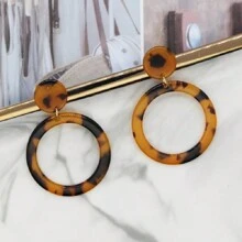 1 Cặp Hoa Tai Tròn Rỗng Phong Cách Châu Âu Và Châu Mỹ Cho Phụ Nữ, Cổ Điển Và Phóng Đại Cá Nhân Hóa Thanh Lịch, Hoa Tai Họa Tiết Da Báo Bằng Nhựa, Hoa Tai Tròn, Mặt Dây Chuyền - màu nâu - Xem 6