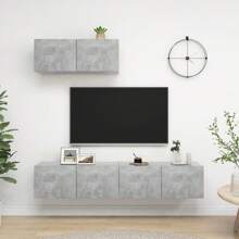 Concrete Grey Engineered Wood TV Cabinet Set Of Three Modern Storage Units - Grey - View 1