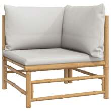 Light Gray Cushioned 5 Piece Patio Lounge Set With Natural Bamboo Frame Outdoor Furniture