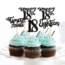 12pcs Shining Black 18th Birthday Cupcake Toppers Cake Decorations, Sweet 16 Party Supplies, 18th Anniversary Celebration Decorations