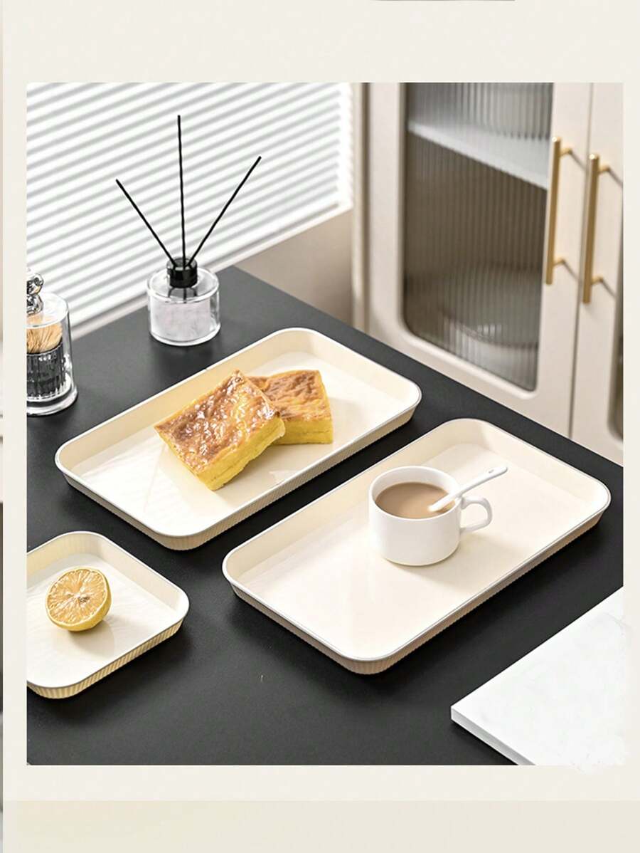 1 件咖啡/茶服务托盘，矩形塑料食物、饮料和小吃服务托盘，适用于厨房、餐厅、客厅、家庭使用 - 白 - 查看 1