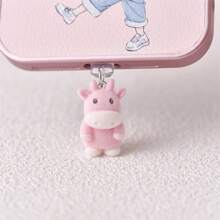 Cute 3D Flocked Animal (Koala, Cow, Cat) Shaped Mobile Dust Plug, Type-C Anti-Dust Plug Pendant Couple Keychain Gift, Anti-Lost - Multicolor - View 19