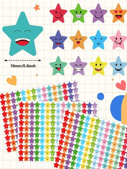 6000张星形贴纸，15种设计，笑脸奖励表标签，适用于DIY手工制作；3000张剪贴簿、办公及学习用品；笑脸五角星贴纸；返校用品；毕业派对文具；奖励和鼓励贴纸，适合孩子返校后使用；也可作为新年礼物，在万圣节、平安夜和圣诞节送给朋友。