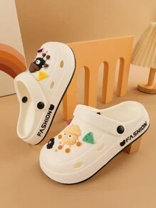 卡通厚底防滑封闭式趾沙滩拖鞋，女士夏季软底拖鞋，2024 年新款潮流设计 - 白色 - 查看 2