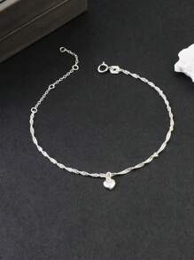 1 Stück zierliches 925 Sterling Silber Armband mit Wasser Wellen & Herz Design, zart und stylisch für den täglichen Gebrauch von Frauen, Valentinstag
