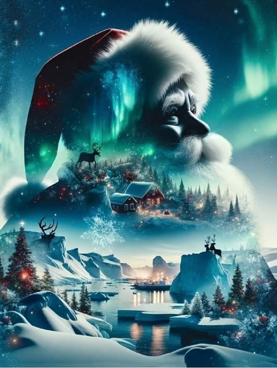 1 Set Pintura de diamantes sin marco de 5D de 30-40 pulgadas Kit DIY, Papá Noel navideño, glaciar, montaña nevada, decoración del hogar, regalo sorpresa - Multicolor - Ver 1