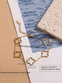 1 Set Minimalist & Elegant Stainless Steel Chain Bracelet & Bangle Decorated With Clover Element & Crystal Glass, Suitable For Women To Wear At Banquet, Daily Fashion, Commuting Or As Festival Gift