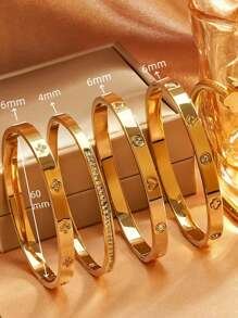 2 件/套波西米亚风格不锈钢金色幸运四叶草、心形和星形手镯套装，18K 镀水钻 - 非常适合购物、化装派对和浪漫约会、礼物