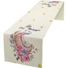 1 Stück Tischläufer, Rosa Mond Blumen Sterne Ramadan Eid Tischläufer, Kommoden Schal Tischplatte Restaurant Dining Küche Hochzeit Party Dekorationen