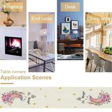1 Stück Tischläufer, Rosa Mond Blumen Sterne Ramadan Eid Tischläufer, Kommoden Schal Tischplatte Restaurant Dining Küche Hochzeit Party Dekorationen
