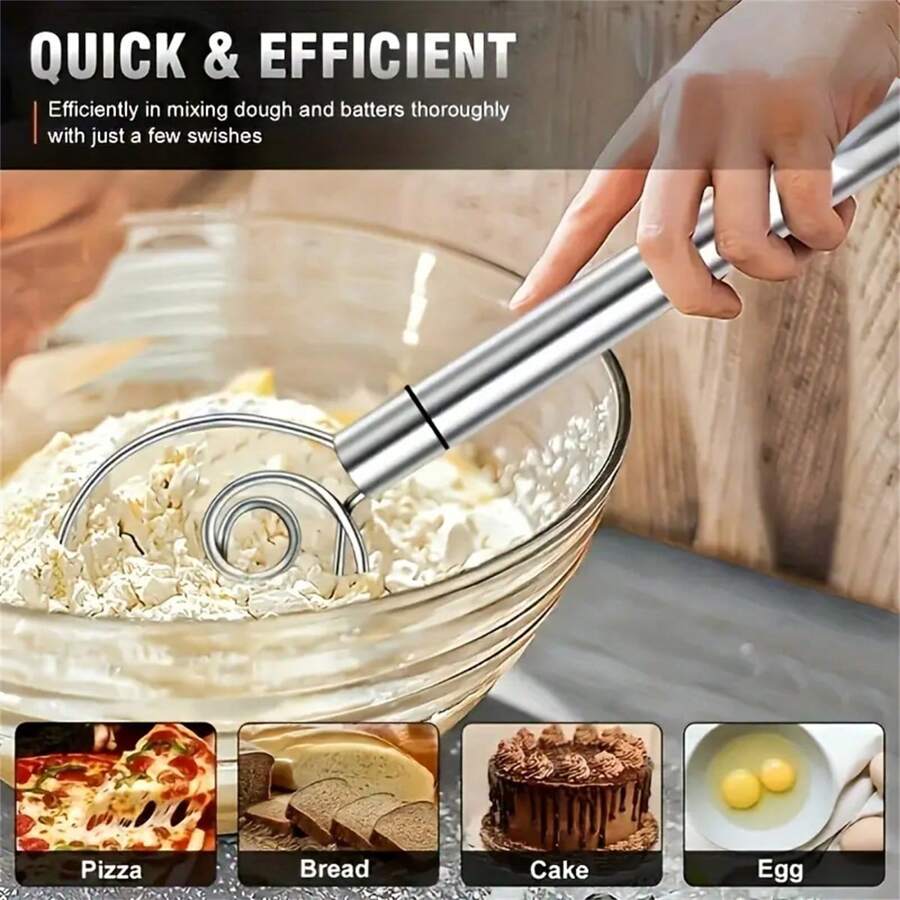 Stainless Steel Handheld Dough Mixer With Scraper - Dual-Hole Quick Mixing Tool For Cooking, Baking & Whisking - Essential Kitchen Gadget For Restaurants, Food Trucks & Bakeries - Silver - View 1